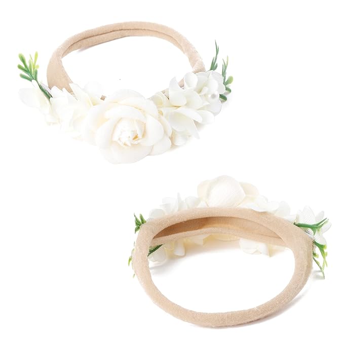 Baby Girl Nylon Headbands Flower Hair Bows Accessories-Elastic Hair Band Crown Handmade FLoral Wraps Birthday Gifts for Girls Newborn Infant Toddler 3Pcs