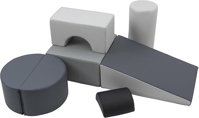FDP SoftScape Playtime and Climb Multipurpose Playset for Infants, Toddlers 10m-2yrs Climber and Block Play, Learn Gross Motor Skills at Home or Daycare (6-Piece) - Gray/Light Gray, 12364-GYLG