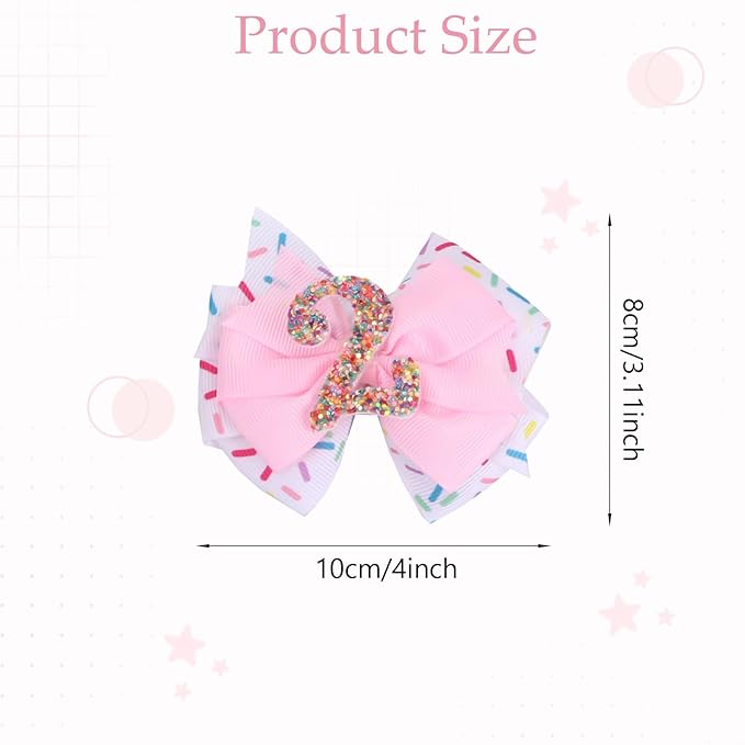 Birthday Hair Bow for Baby Girls 2 Years Old Birthday Decorations,Pink Hair Accessories for 2nd HBD Outfit Girl