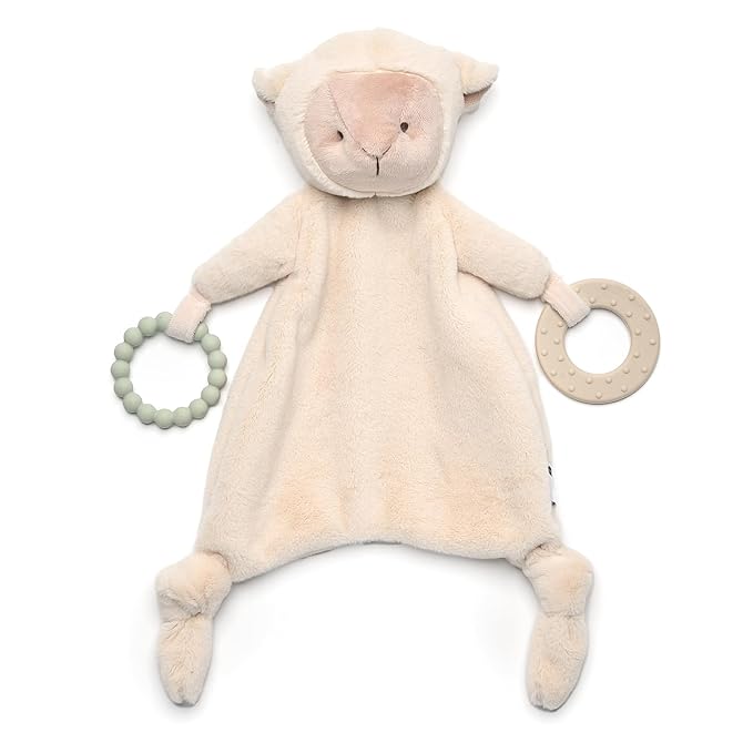 Loveys for Babies, Lovey Including Silicone Teether, Soft Stuffed Animals Security Blanket, Baby Snuggle Toy, for Newborn Boys and Girls(Cute Lamb)