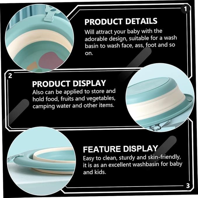 FOMIYES Collapsible Wash Basin Portable Boy Girl Face and Foot Basin Cartoon Design Lightweight Silicone with Capacity for Easy Use at Home Outdoors