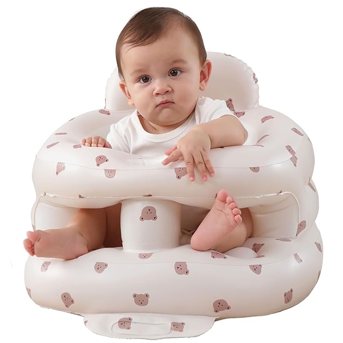 AGITVPS Inflatable Baby Seat for Babies 3-36 Months, Built in Air Pump Baby Chair Sit Me up Floor Seat for Baby, Bumbo Seat for Learning to Sit, Feeding, Camping (Bear-Surround)