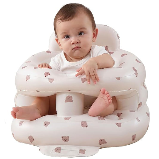 AGITVPS Inflatable Baby Seat for Babies 3-36 Months, Built in Air Pump Baby Chair Sit Me up Floor Seat for Baby, Bumbo Seat for Learning to Sit, Feeding, Camping (Bear-Surround)