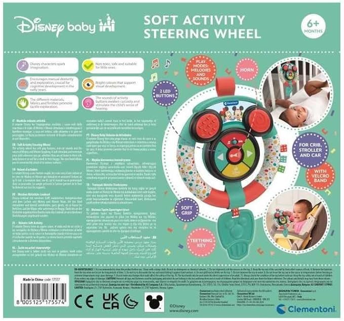 Clementoni Baby Disney Soft Steering Wheel for Children 6+ Months, with Sounds and Lights, Imitative Educational Toy Early Childhood, Stimulates Manual Ability and Cognitive Development, 17557