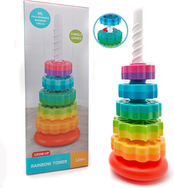 LUCKFUTURE Spinning Stacking Toys, Educational Toddler Toy Stacking Rings Baby Toys, Montessori Toy for Girls and Boys, Spin Gears Christmas Birthday Gift for 1-3 Year Old (Pack of 2)