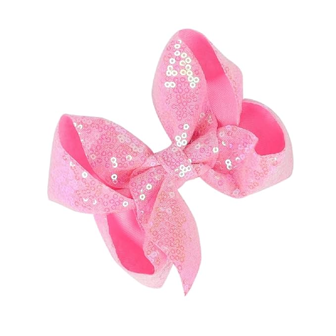 6 Inch Pink Sparkly Glitter Sequin Hair Bows for Girls Toddlers Kids Children Teenage (2PCS)