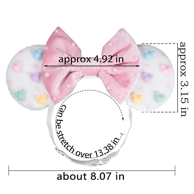 JIAHANG Adjustable Velvet Mouse Ear Hair Bow Headband with Beadings, Fashion Hair Bands for Newborn Toddlers, Kids