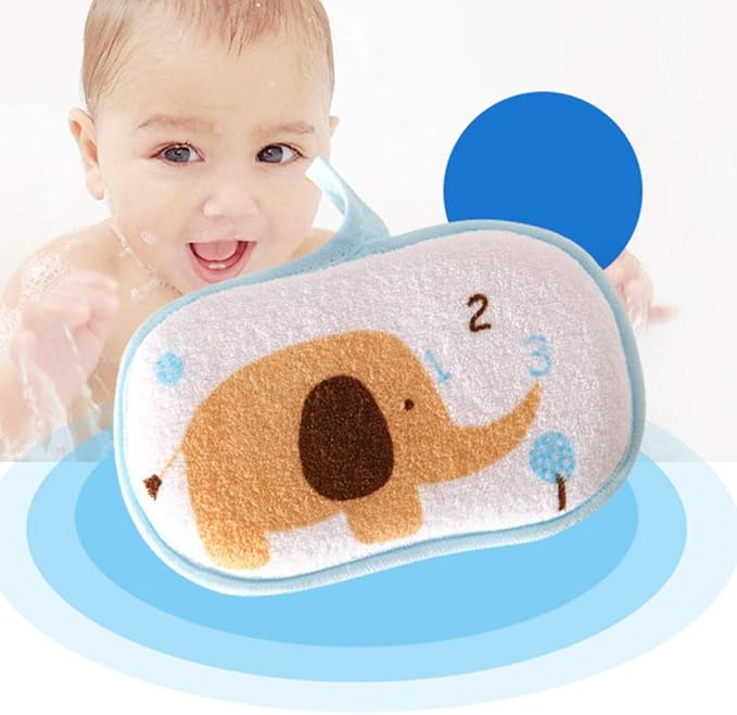 Lurrose 3PCS Baby Bath Sponge Cartoon Elephant Soft Cotton Scrubber Bath Brush Rubbing Towel for Toddler Infant (Mixed Color)