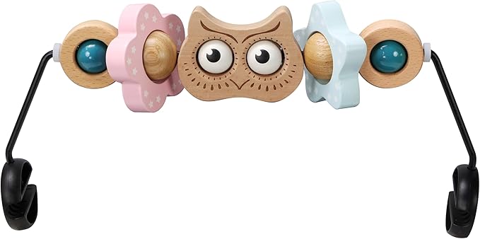TinlyFinly Baby Bouncer Toy Bar Wooden Compatible with Baby Bjorn Bouncers, Bouncer Toy Attachment, Tight and Secure Fit, So Fun to Watch, Touch and Spin for Babies All Ages (Wood Color Owl)