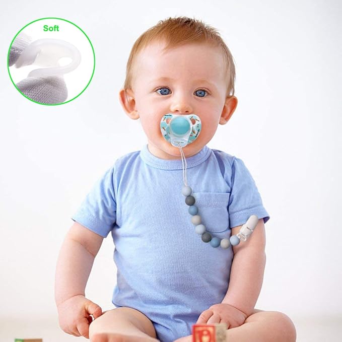 12Pcs Soft Silicone Baby Pacifier Clips Holders Silicone Adapter Pacifier Rings Infant Baby Pacifier Dummy Rings Mix 12 Colors
