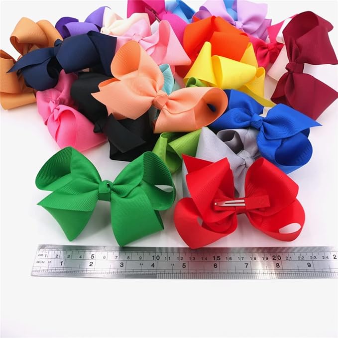 24Colors Boutique Hair Bow Clips for Little Girls - Grosgrain Ribbon Alligator Hair Clip Toddler Baby Girl School Jojo Bow Hair Accessories (24 pcs/4 Inch)