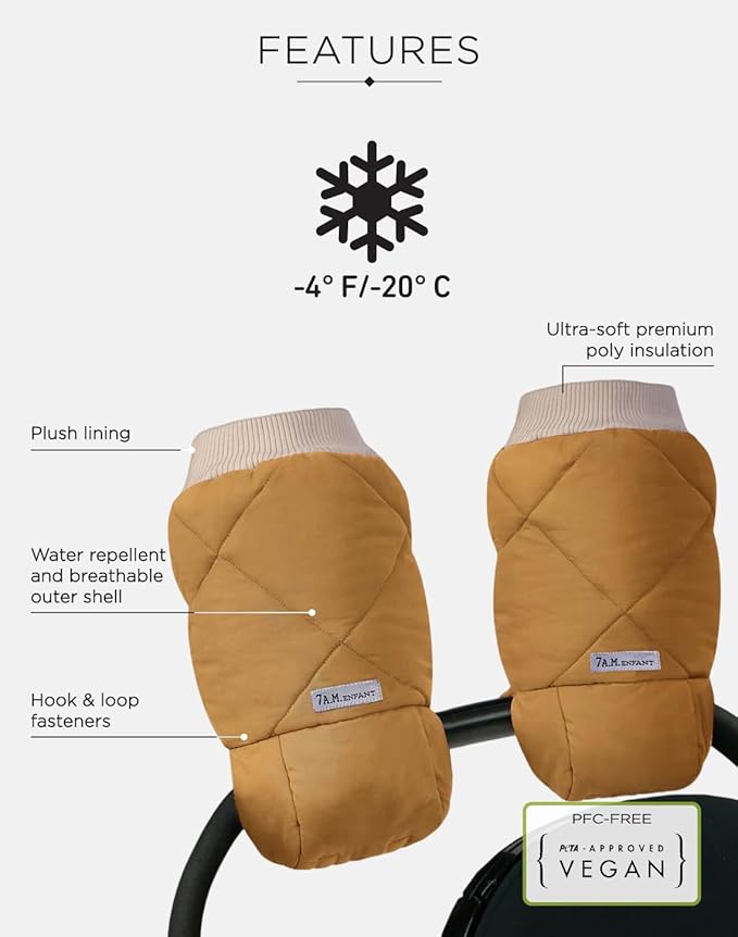 7AM Enfant Stroller Warmmuffs Gloves - Anti-Freeze Stroller Mittens for Handlebars, Water Repellent Hand Warmer Muff for Cold Weather, Plush Lined Stroller Warmmuffs | Winter Stroller Accessories