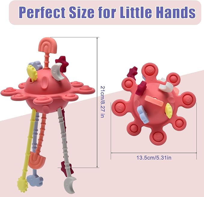 Silicone Baby Sensory Pull String Toy for 18+ Months, Montessori Toys for Toddlers, Sensory Activity Travel Toy for Airplane Car Seat Stroller, Fine Motor Skills Early Learning Gift (Peach Pink)