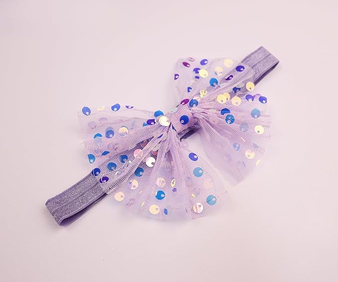 3pcs Baby Girl Bows Headband Chiffon Flower Hairband for Newborn Infant Toddler Soft Elastic Hair Bow Accessories for Baby Birthday Party (Purple, Standard size)