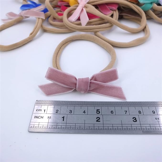 Sugarmelon Velvet Bow Soft Stretchy Headbands for Newborn Infant Toddlers Hair Bow Elastic Bands Baby Girls Nylon Hairband (2.75'' Mini 32 PCS)