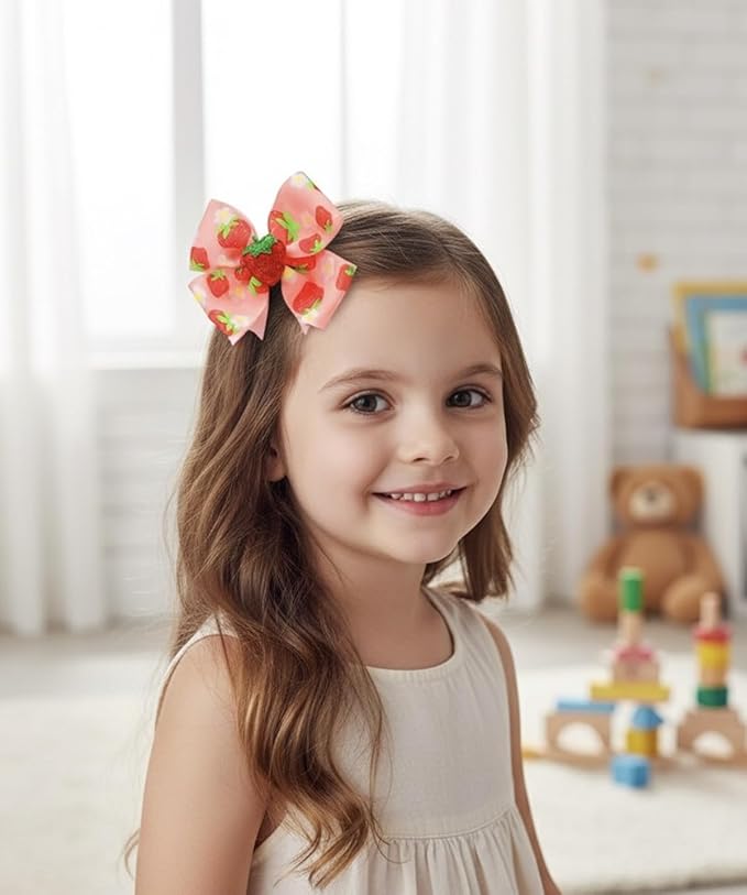 AACKS Kids Girls Strawberry Hair Bows Strawberry Hair Accessroies Fruit Hair Barrettes Strawberry Ribbon Bow