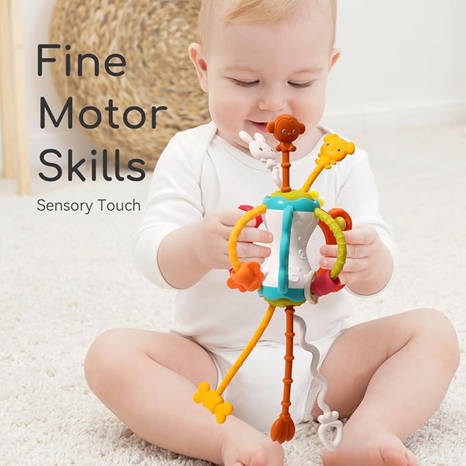 Toddlers Airplane Travel Toys Montessori Toys for Babies 6-12 Months Boy Girl Sensory Baby Infant Car Seat Toys Essentials Silicone Pull String Newborn 1 2 3 Year Old