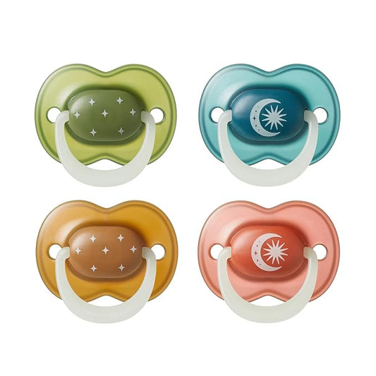 Tommee Tippee NightGlow Pacifiers, 18-36 Months, Glow in the Dark, Symmetrical Nipple, 100% BPA Free Silicone, Dishwasher and Sterilizer Safe, Twilight Tones, Pack of 4
