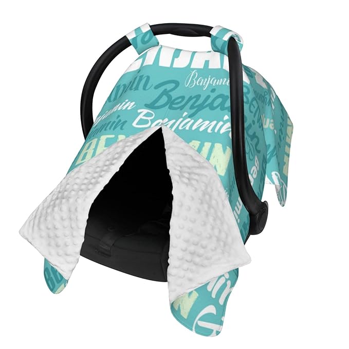 Personalized Baby Car Seat Canopy for Babies, Custom Name Baby Car Seats Covers for Boys Girls, Opening Minky Nursing Breastfeeding Cover for Infant, Carseat Canopies for Newborn (Cyan)