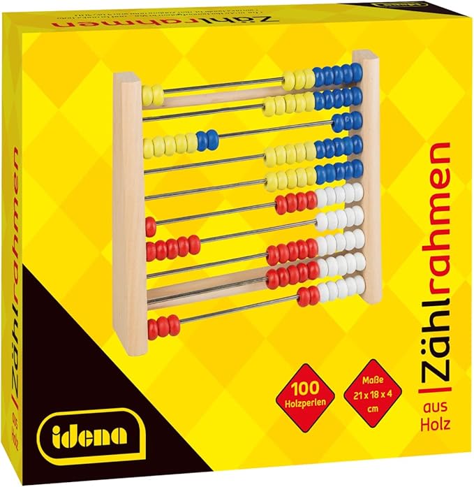 Idena 22924 Wooden Frame with 100 Threaded Beads in 4 Colours, for Counting and Calculating, Approx. 21 x 18 x 4 cm, Multicoloured