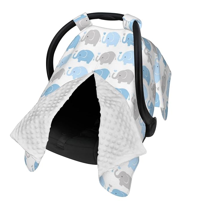 Personalized Cute Baby Elephant Baby Car Seat Canopy for Babies with Name, Car Seat Covers for Boys Girls, Peekaboo Opening Minky Nursing Breastfeeding Cover Infant Stroller Canopies for Newborn