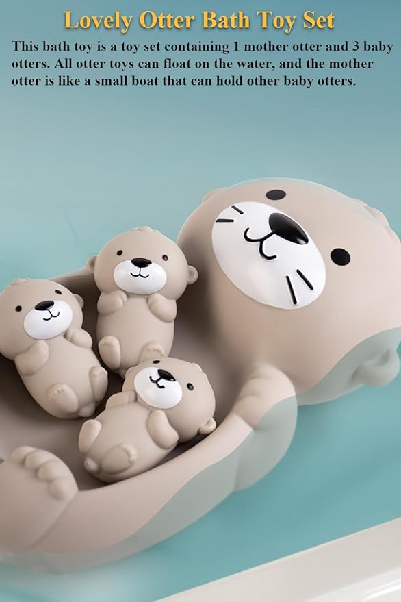 Otter Bath Toy Set, Child-Mother Otter Playset Tub Toy, 1 Mother Otter and 3 Baby Otters Water Toy Bathtub Otter Toy Set Otters Family Floating Toy for Babies