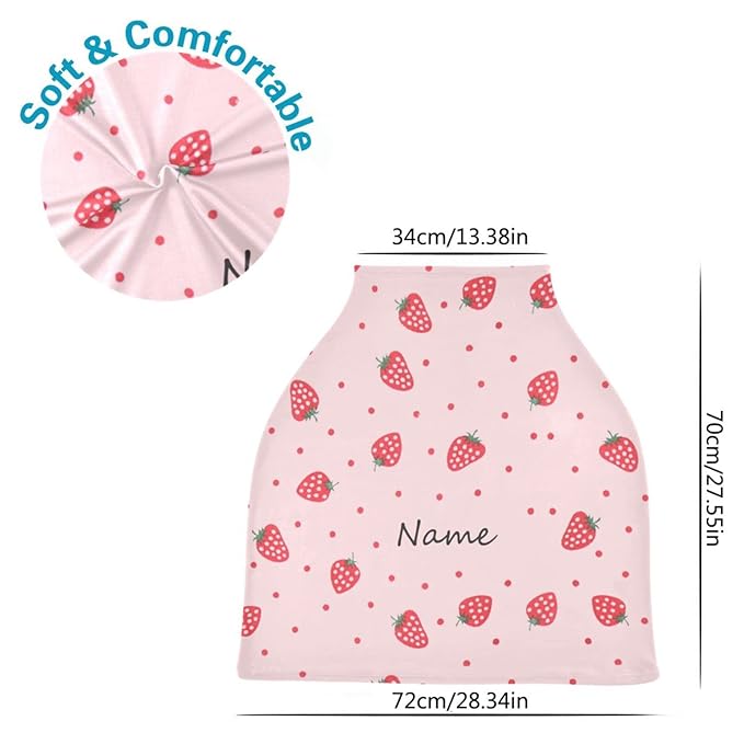 Personalized Baby Name Car Seat Covers for Girls, Custom Pink Strawberry Carseat Canopy, Multiuse Nursing Cover Breastfeeding Scarf, Gift for Newborn Daughter, Infant Stroller Cover