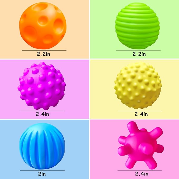 6 Pack Sensory Balls for Toddlers 1-3, Sensory Baby Toys 6-12 Months, Montessori Toys for Babies 6-12 Months Infant Squeeze Sensory Toys Soft Multi Ball Set Gifts with Bright Color Textured