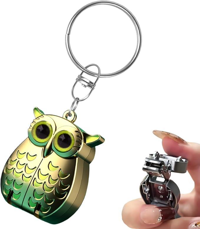 Portable Owl Keychains Nail Clippers, 2025 New 2-in-1 Foldable Owl Nail Clippe with File, German Professional Stainless Steel Small