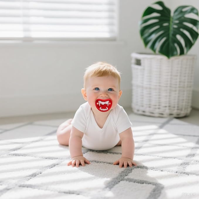Funny Baby Pacifiers,Mustache Pacifiers for Babies 0-18 Months,Baby Teeth and Vampire Pacifier Funny Pacifiers for Boys and Girls BPA Free