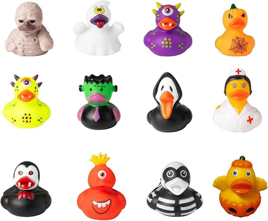 12pcs Rubber Ducks,Halloween Themed Bathtub Toys,Multiple Design & Colors,Ideal for Bath Play,Party Gifts & Small Prizes