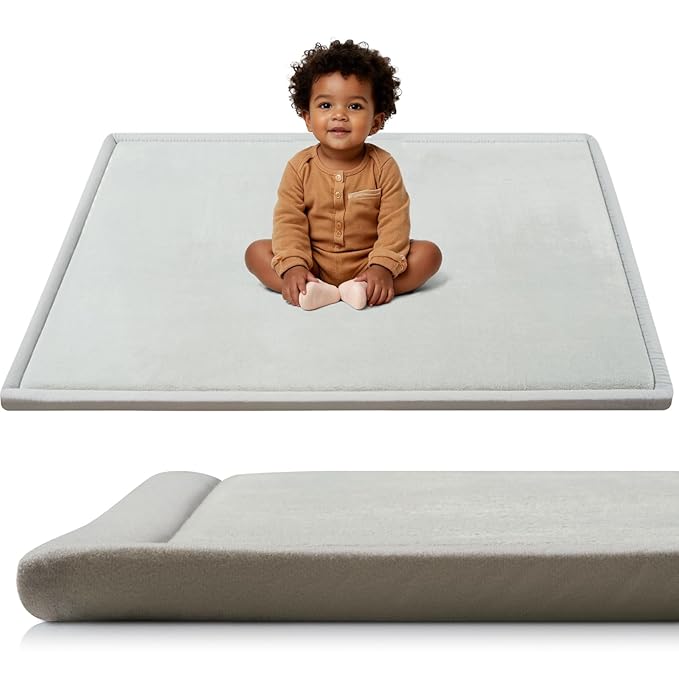 STARUIA Baby Play Mat for Floor, 1.1" Thick Memory Foam Tummy Time Mats, Soft Flannel Nursery Rug, Non Slip Crawling Mat for Toddlers, Kids, Playpen, Tatami Style for Living Room(59" X 79", Grey)
