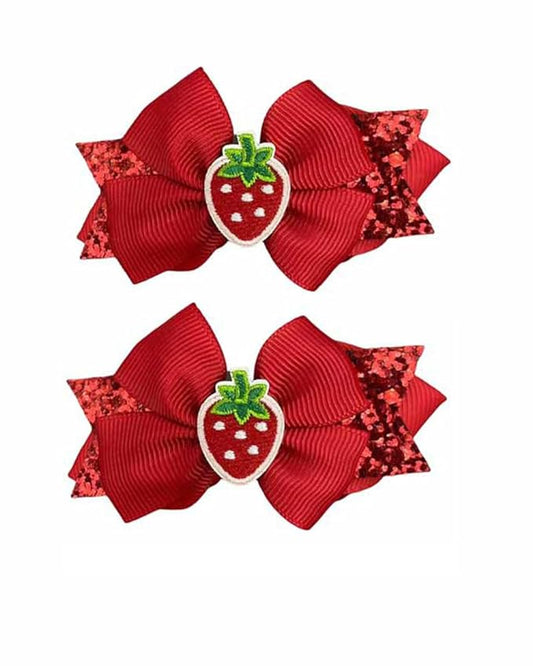 Strawberry Snap Clips Baby Girls Fruit Hair Bow Clips Strawberry Hair Ring Tie BBW24 (Set-N)