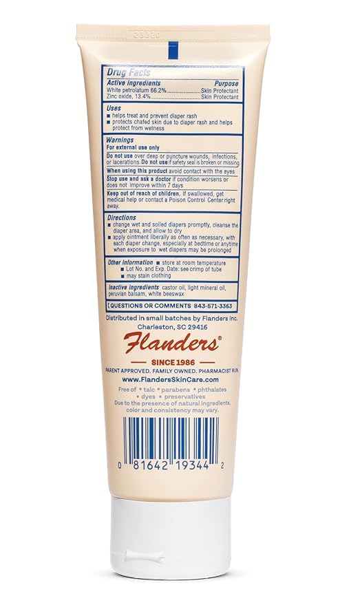 Flanders Buttocks Ointment – Zinc Oxide Diaper Rash Cream, 4oz Tube, Thick Barrier Paste for Baby & Adult Skin, Heat Rash, Chafing & Irritation Relief