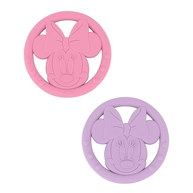 Cudlie Disney Silicone Teether Toy Set for Infants, Food Grade and BPA Free Teethers for Babies 6-12 Months, 2-Pack Teether Toys for Newborns Minnie Mouse II