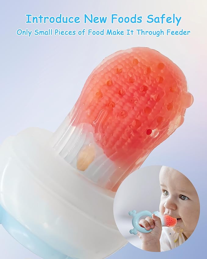 Silicone Baby Fruit Feeder 2 Pack, Baby Mesh Teethers, Breastmilk Popsicle Molds for Teething Relief, Fresh Food Feeder for Safe Infant Self Feeding (Blue & Green)