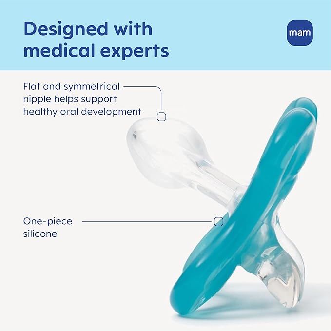MAM Comfort Baby Pacifier 0-3 Months Specially for Smaller Newborn Mouths,Lightweight One-Piece BPA-Free Silicone, Easy to Clean, Best for Breastfed Babies, 2 Pk, Sterilizer Case, Made in Europe