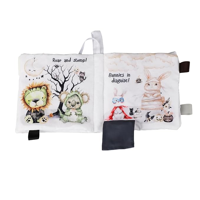 Ali+Oli Baby Cloth Book – Soft Sensory Crinkle Book with Teether for Infants 0-12 Months – Early Learning Touch & Feel Tummy Time Toy – Newborn Shower Gift for Christmas - Halloween Paws