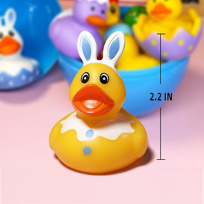 72PCS Easter Rubber Ducks Bulk Rubber Ducks for Jeeps Easter Bunny Ducks Basket Stuffers Easter Bulk for Kids Baby Bath Toys Easter Party Favor
