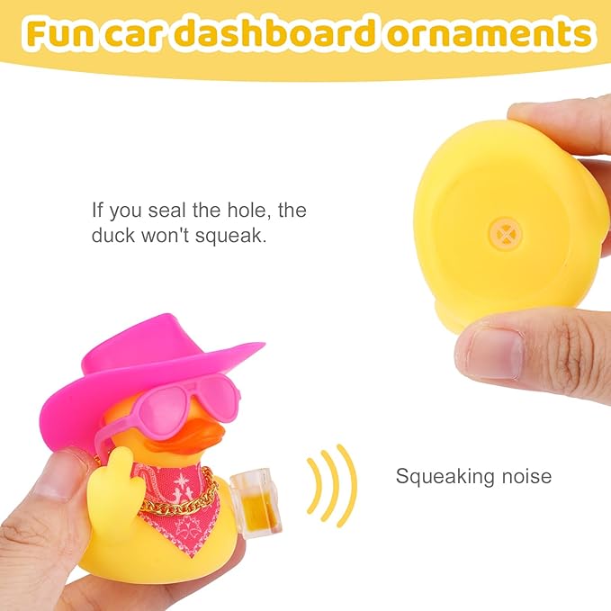 2pcs Funny Rubber Ducks for Dashboard, Cute Car Rubber Cool Duck Ornament with Mini Glasses Hat Scarf Accessories Decor for Home Office Refrigerator Decoration (Pink)
