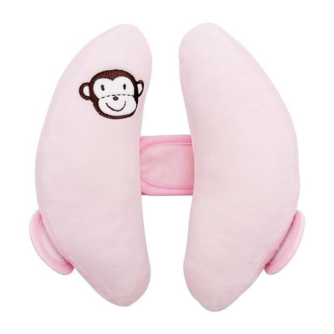 Baby Head Neck Support Pillow,Adjustable Baby Car Seat Head Neck Support,Portable Travel Pillow Cushion for Car Seat,Stroller Headrest Pillow,U-Shape Neck Support Pillow for Infants,Light Pink
