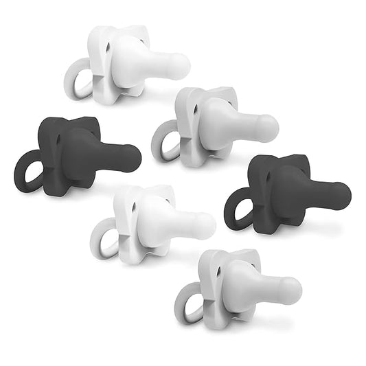 Dr. Brown's HappyPaci 100% Silicone Baby Pacifier, Contoured One-Piece Design, Black/Gray/White - Value Pack, 0-6m, BPA-Free, 6-Pack