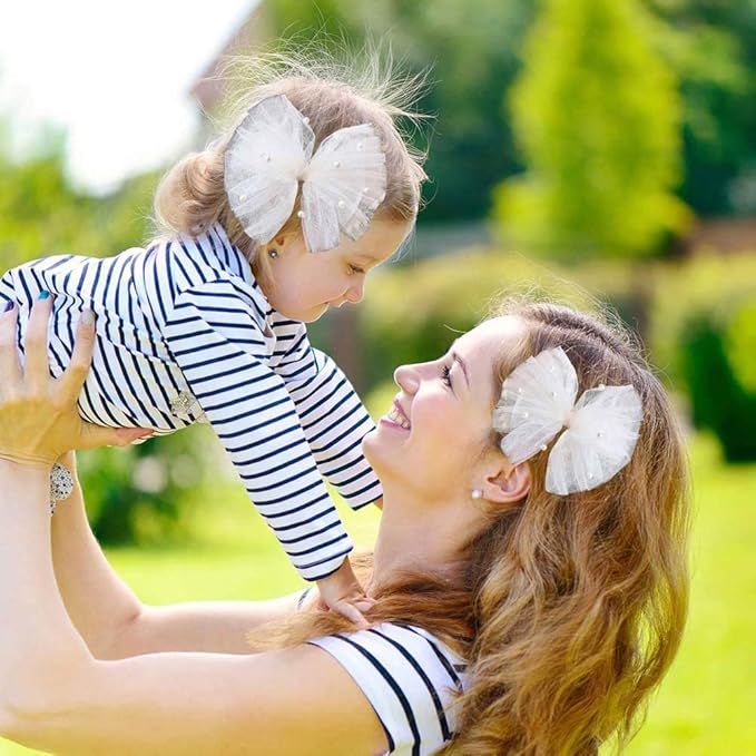2PCS Pearl Hair Bows Clip for Toddler Girls Ivory Sweet First Communion Baby Hair Clips for Wedding Party Daily Wearing
