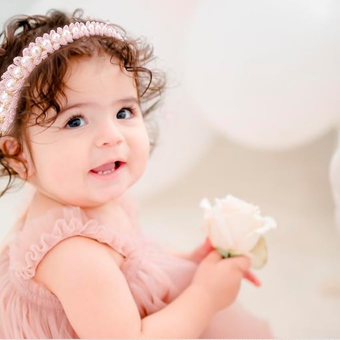 cherrboll Baby Girl Nylon Headbands, 3Pcs Handmade Floral Hair Bows, Stretchy Flower Hairbands for Newborns Infants Toddlers