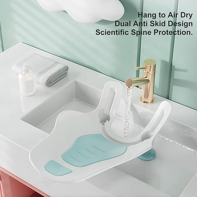 SUNGOOYUE Clean Rinse Baby Bather, Folding Multifunction Portable Plastic Infant Lying Washing Bather for Boy Girl (Green)