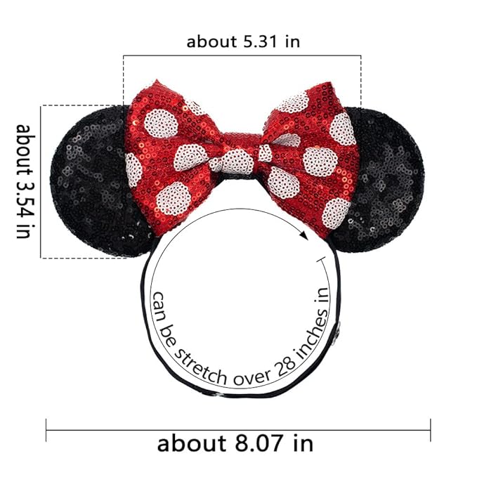 JIAHANG Adjustable Mouse Ears Sequin Bow Headband with Polka Dot, Party Festival Fashion Hair Band for Baby Girls Toddler, Kids Party Supplies