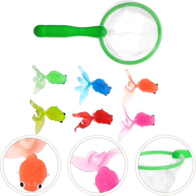 TOYANDONA Baby Fishing Toy Set Soft Rubber Goldfish Bath Toys for Infant Toddler Water Play Development Hand-Eye Coordination 7.5 Inch