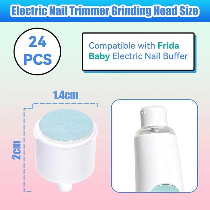 Qunlions life Replacement Pads Compatible with Frida Baby Electric Nail Buffer, 24 Pieces Baby Nail Trimmer Pads Grinding Heads Suits to Newborn and Adults (6-12, 12+ Months)