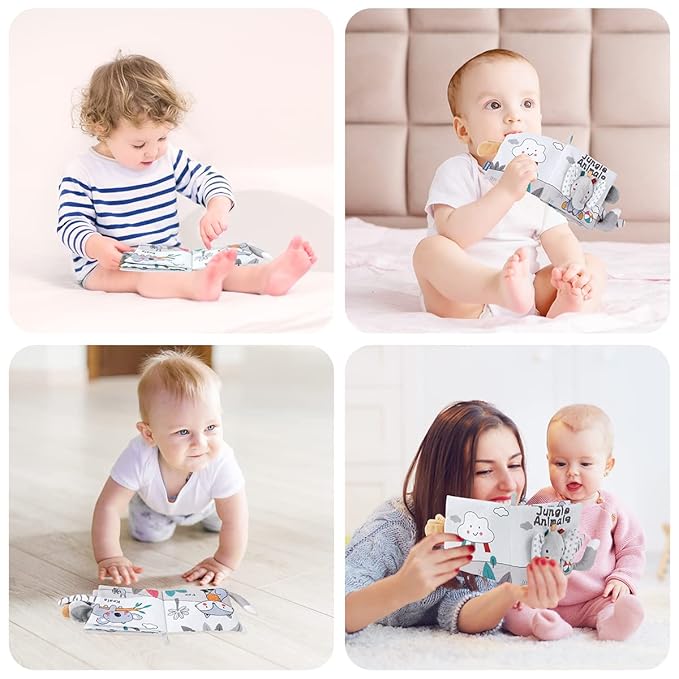 Vicloon Cloth Books, 3D Touch and Feel High Contrast Cloth Book, Baby Books Toys for Baby 0-12 Months, Soft Sensory Crinkle Book for Infants Toddler, Newborns Shower (Elephant)