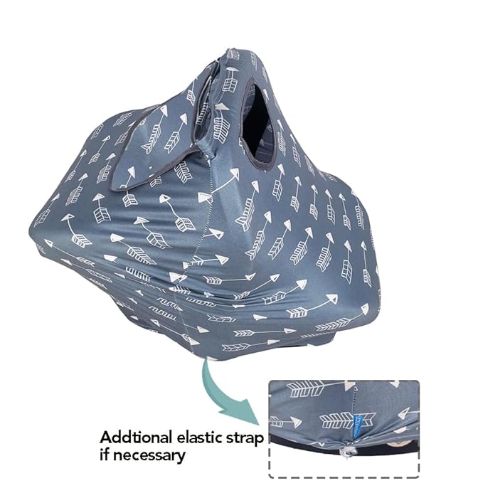 DODO NICI Car seat Covers for Babies, Stretchy Multi in 1 Baby Car Seat Cover, Carseat Cover Girls boy, Breastfeeding Cover, Window with Flap Cover, self-contained Pouch, Patent Design, Grey